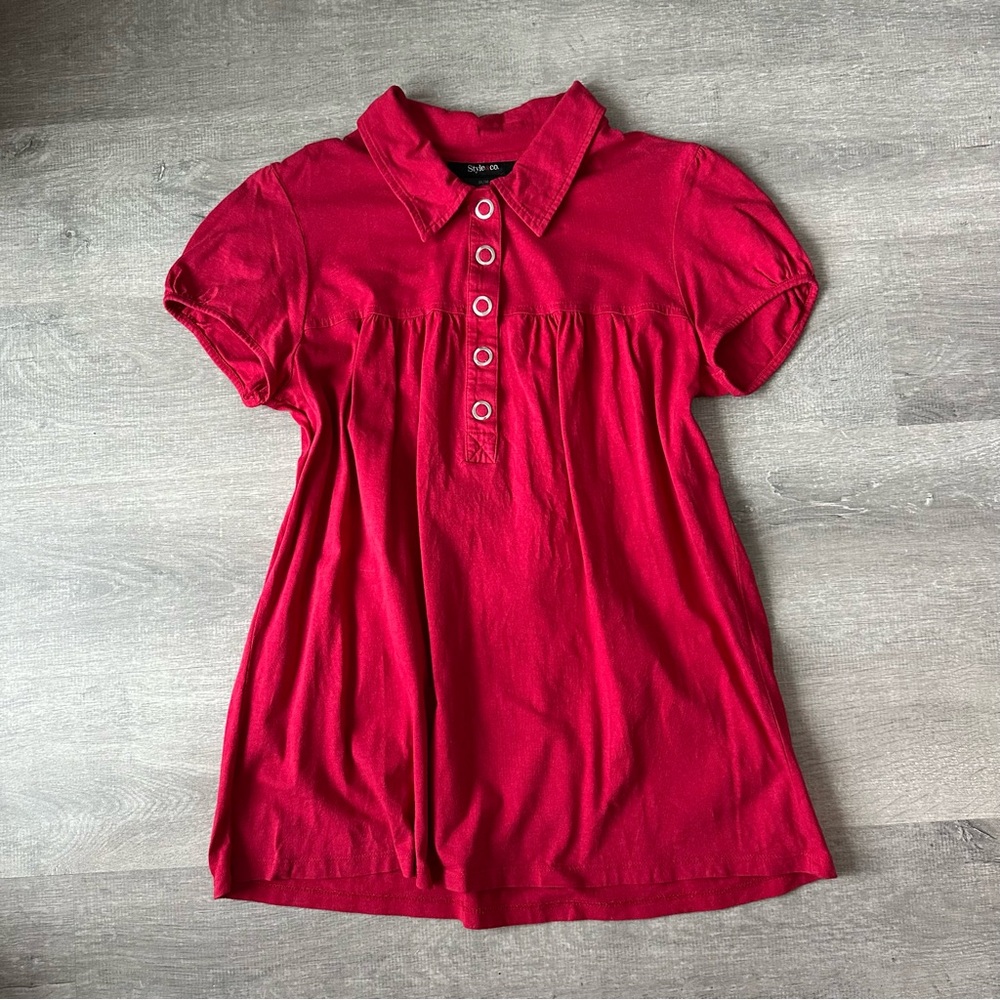 Style & co Red Babydoll Polo Shirt Y2K
